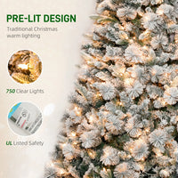 HKM-116819 9 ft Prelit Christmas Tree with 750 Clear Lights & 2387 Tips, Metal Stand for Holiday Decoration