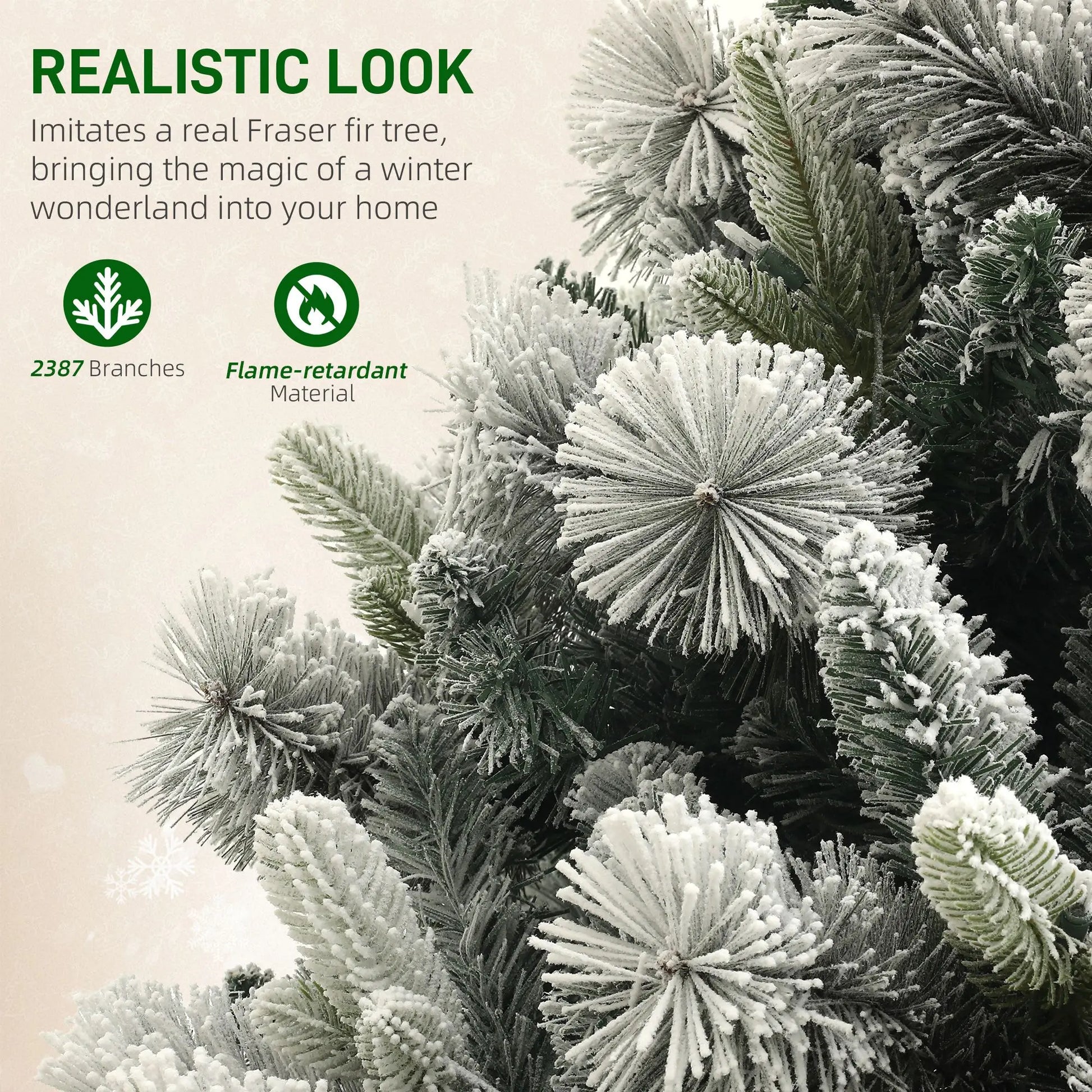 HKM-116819 9 ft Prelit Christmas Tree with 750 Clear Lights & 2387 Tips, Metal Stand for Holiday Decoration