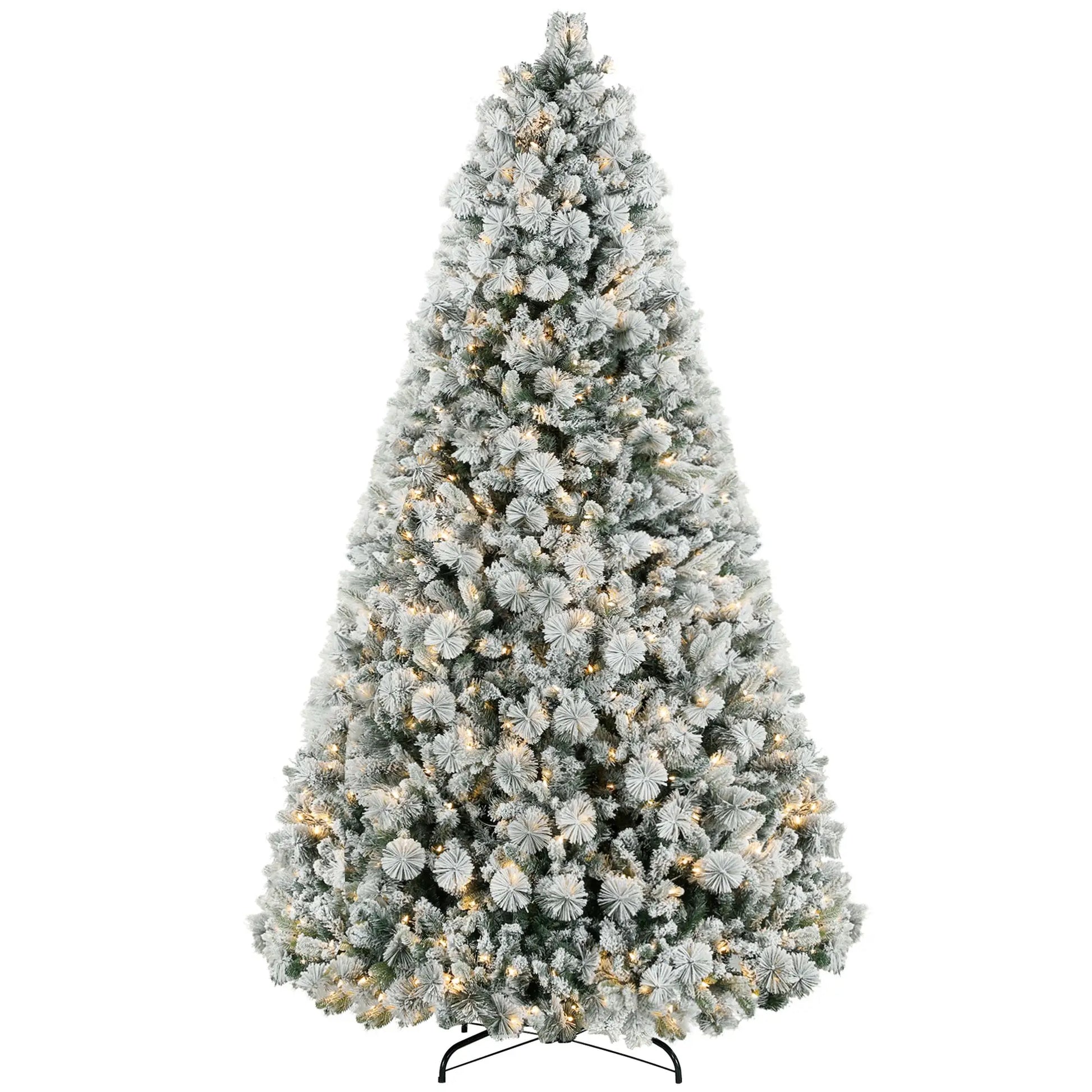HKM-116819 9 ft Prelit Christmas Tree with 750 Clear Lights & 2387 Tips, Metal Stand for Holiday Decoration