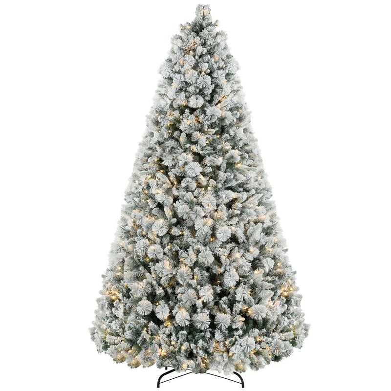HKM-116819 9 ft Prelit Christmas Tree with 750 Clear Lights & 2387 Tips, Metal Stand for Holiday Decoration