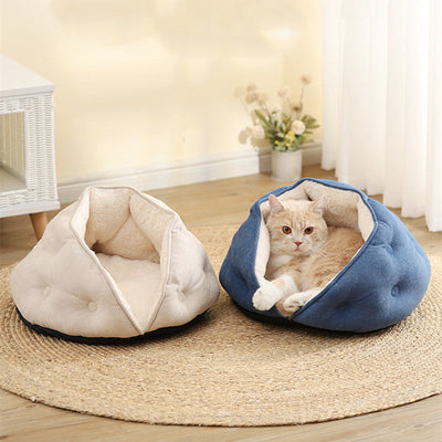 HKM-1169213 Warm Short Plush Dumpling Nest for Cats - Available in Beige and Blue