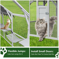 HKM-1172797 Spacious Outdoor Cat Room 110” Play Fence with Waterproof Cover and Multi-Level Design