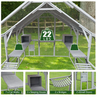 HKM-1172797 Spacious Outdoor Cat Room 110” Play Fence with Waterproof Cover and Multi-Level Design