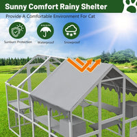 HKM-1172797 Spacious Outdoor Cat Room 110” Play Fence with Waterproof Cover and Multi-Level Design