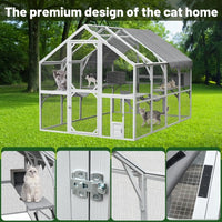 HKM-1172797 Spacious Outdoor Cat Room 110” Play Fence with Waterproof Cover and Multi-Level Design