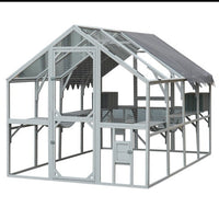 HKM-1172797 Spacious Outdoor Cat Room 110” Play Fence with Waterproof Cover and Multi-Level Design