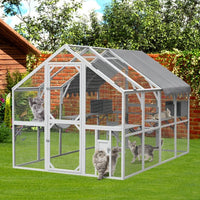 HKM-1172797 Spacious Outdoor Cat Room 110” Play Fence with Waterproof Cover and Multi-Level Design