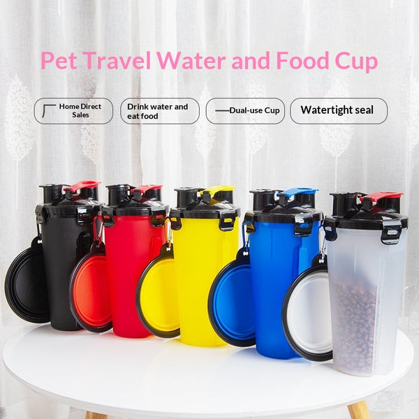 HKM-1172925 Portable Foldable Pet Dog Water Cup with Food Bowl - Multiple Color Options Available