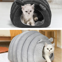 HKM-1173181 Warm and Cozy Cat Nest Pad - Cute Design in Caramel, Pink, and Light Gray, Soft Crystal Material, All Seasons Use