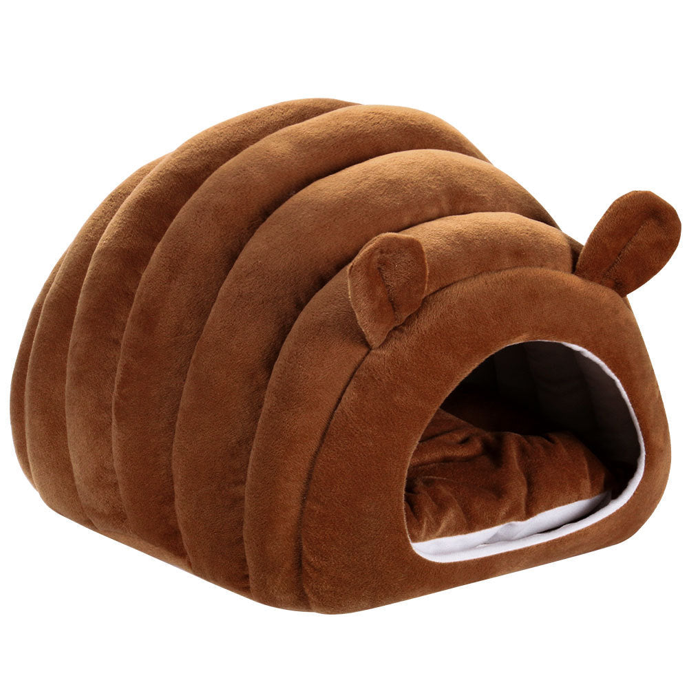 HKM-1173181 Warm and Cozy Cat Nest Pad - Cute Design in Caramel, Pink, and Light Gray, Soft Crystal Material, All Seasons Use