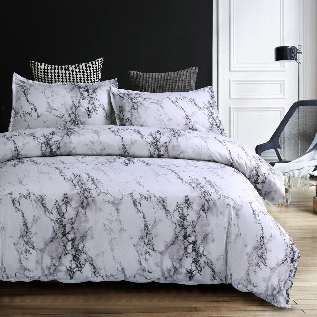 HKM-117523 Stone Grain Simple Plain Quilt Cover Set with Pillowcases, Multiple Sizes Available