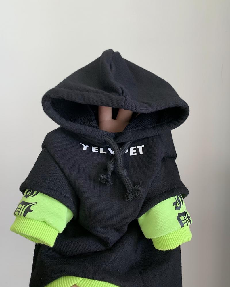 HKM-1175485 Alphabet Print Dog Clothing with Round Neck and Hood Options
