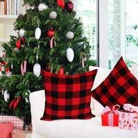 HKM-117587 Plaid Christmas Decorative Pillowcase - Red/Black or White/Black, Soft Cotton Blend, 18x18 Inch