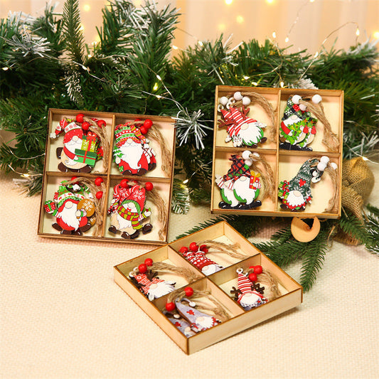 HKM-117651 Colorful Wooden Christmas Tree Ornaments - 12 Decorative Pendants for Holiday Cheer