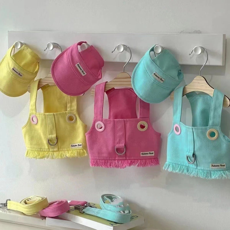 HKM-117779 Colorful Denim Vest for Pets with Adjustable Straps and Leash Options
