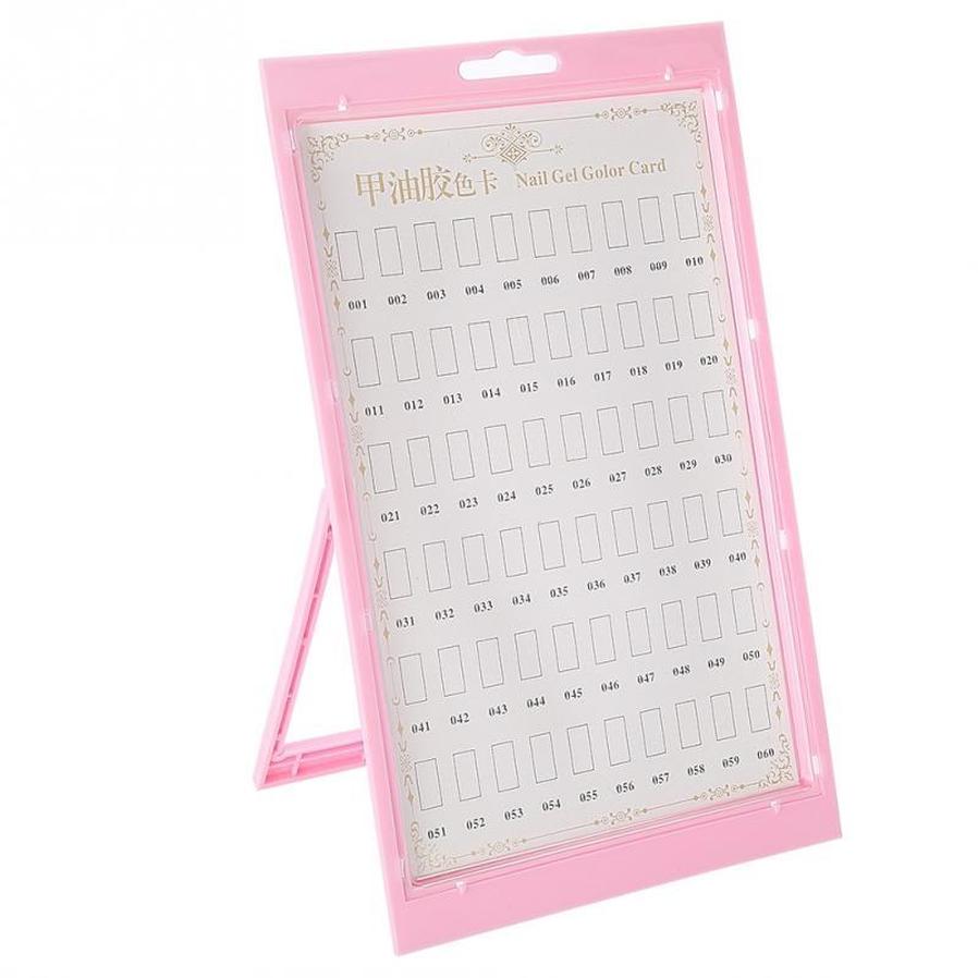 HKM-117843 Nail Art Display Color Card Exhibition Board - 60 Color Display with Manicure Tools in Pink and White
