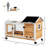 HKM-1178557 Yellow Wooden Rabbit Hutch with Wheels and Slide-out Tray for Small Animals