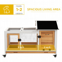 HKM-1178557 Yellow Wooden Rabbit Hutch with Wheels and Slide-out Tray for Small Animals