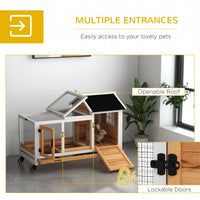 HKM-1178557 Yellow Wooden Rabbit Hutch with Wheels and Slide-out Tray for Small Animals