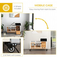 HKM-1178557 Yellow Wooden Rabbit Hutch with Wheels and Slide-out Tray for Small Animals