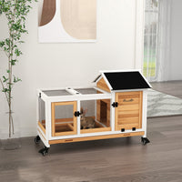 HKM-1178557 Yellow Wooden Rabbit Hutch with Wheels and Slide-out Tray for Small Animals