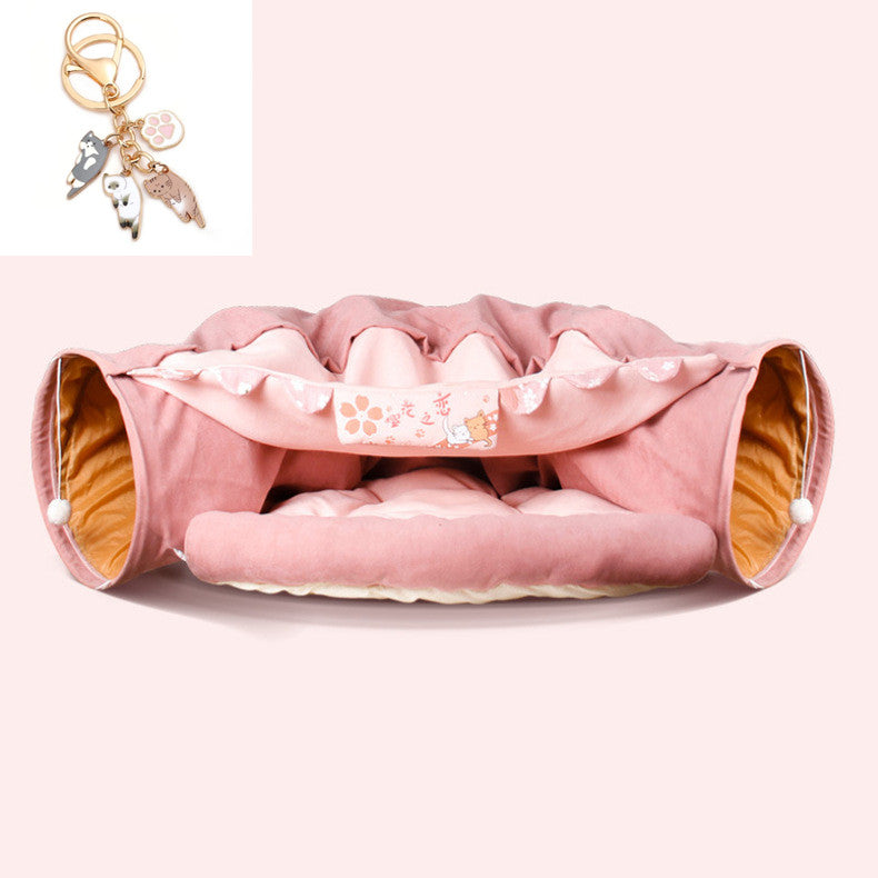 HKM-1178941 Durable Washable Collapsible Cat Tunnel - 45 x 50 x 22 cm Kitty Play Space