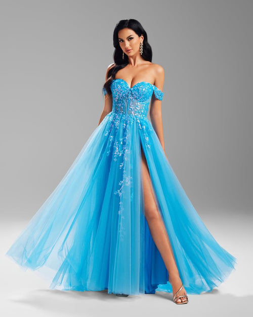 HKM-117907 Elegant Blue Evening Dress for Women - Special Occasion Attire