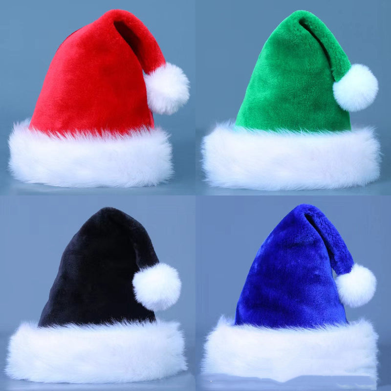 HKM-117971 Red Plush Christmas Hat with Long Fur Brim for Adults and Children