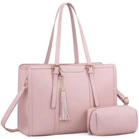 HKM-1179987 canvas laptop tote with cosmetic pouch and gold hardware