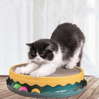 HKM-1180349 Cat Scratching Post with Interactive Toy Balls, Eco-Friendly Corrugated Cardboard, Refillable & Easy to Clean, Indoor Fun for Cats