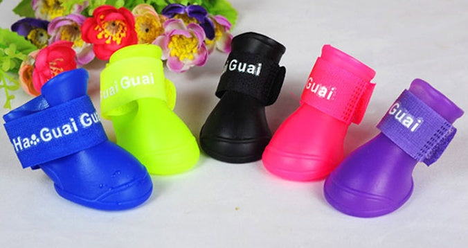 HKM-1181501 Waterproof Rubber Dog Rain Shoes - Available in Black, Rose, Purple, Yellow, Royal Blue - Sizes S, M, L