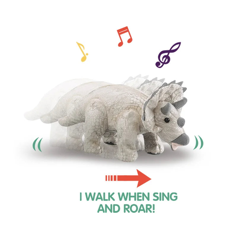 HKM-118163 Walking Plush Infrared Control Triceratops Dinosaur Toy for Kids Ages 2 to 13, Soft Stuffed Animal