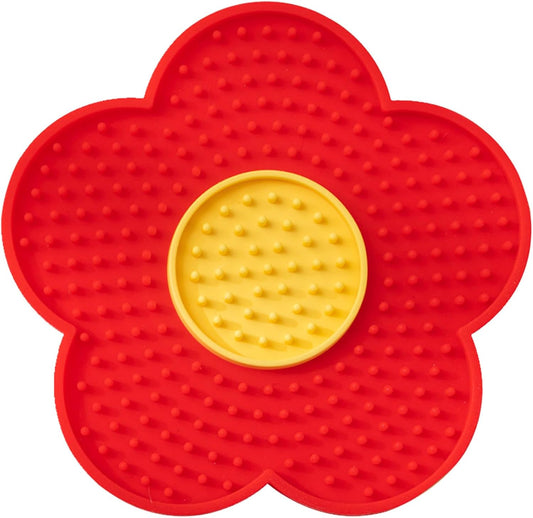 HKM-1182141 Flower-Shaped Silicone Licking Mat with Suction Cups for Dogs and Cats - Slow Feeder Pad for Treats and Bath Time