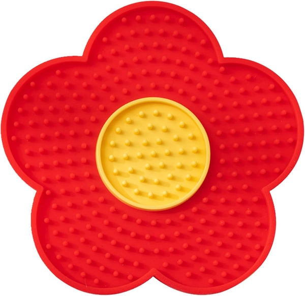 HKM-1182141 Flower-Shaped Silicone Licking Mat with Suction Cups for Dogs and Cats - Slow Feeder Pad for Treats and Bath Time