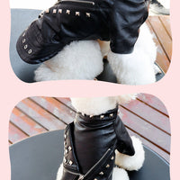 HKM-1183037 Stylish Rivet Black Leather Coat for Dogs and Cats - Ideal for Autumn and Winter, Sizes S to XL
