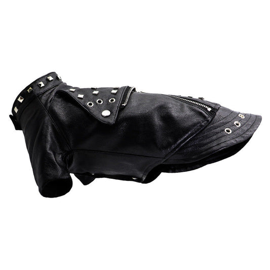 HKM-1183037 Stylish Rivet Black Leather Coat for Dogs and Cats - Ideal for Autumn and Winter, Sizes S to XL
