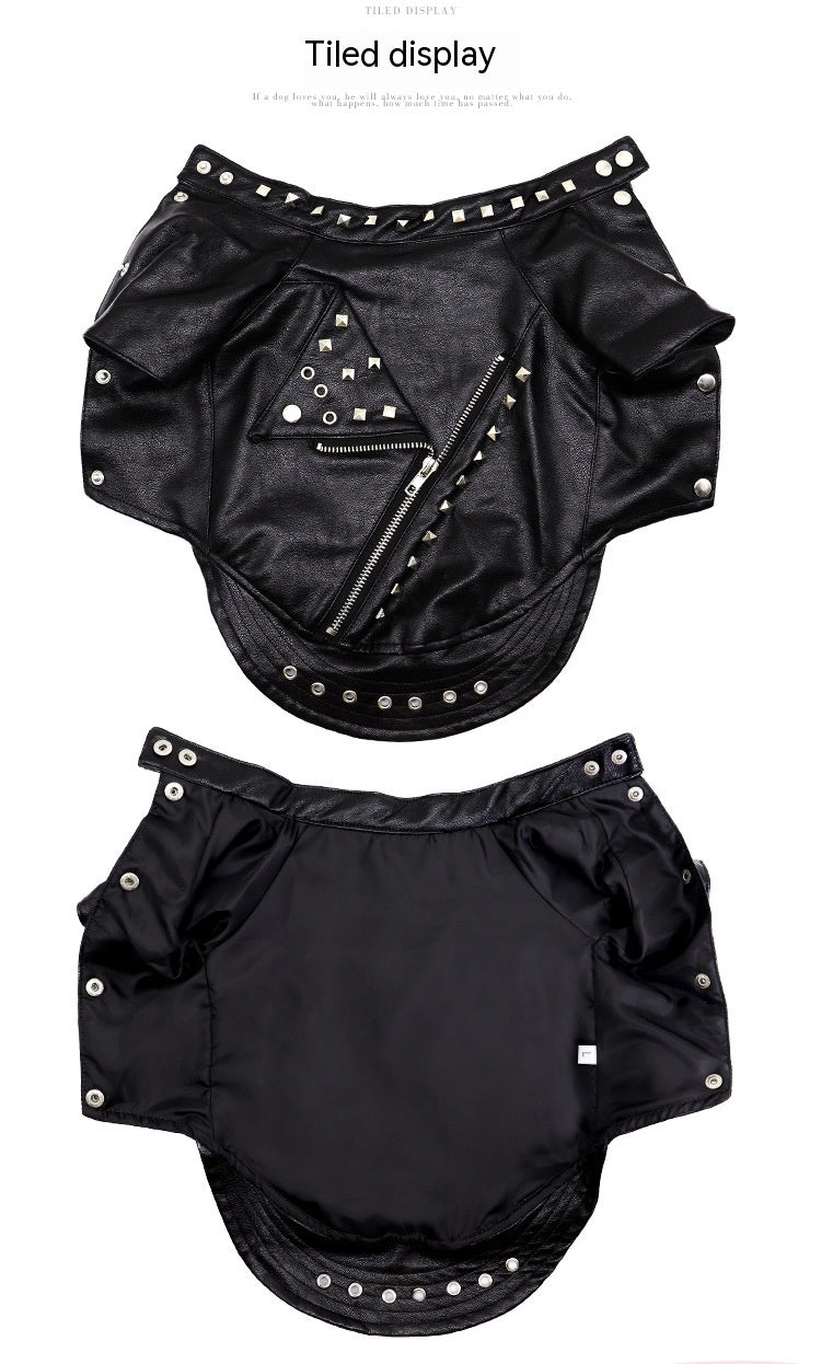 HKM-1183037 Stylish Rivet Black Leather Coat for Dogs and Cats - Ideal for Autumn and Winter, Sizes S to XL
