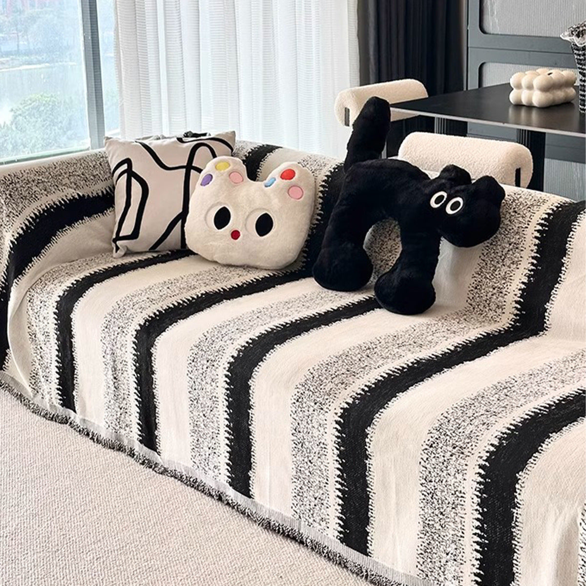 HKM-118419 Durable Non-Slip Chenille Sofa Slipcover in Striped Design, Multiple Sizes Available