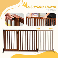 HKM-1186109 Adjustable Freestanding Wooden Pet Gate with Lockable Door, 3 Panels - Brown