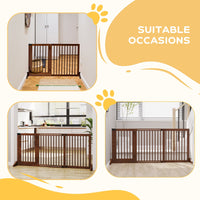 HKM-1186109 Adjustable Freestanding Wooden Pet Gate with Lockable Door, 3 Panels - Brown