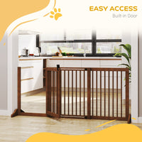 HKM-1186109 Adjustable Freestanding Wooden Pet Gate with Lockable Door, 3 Panels - Brown