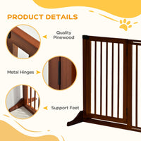 HKM-1186109 Adjustable Freestanding Wooden Pet Gate with Lockable Door, 3 Panels - Brown