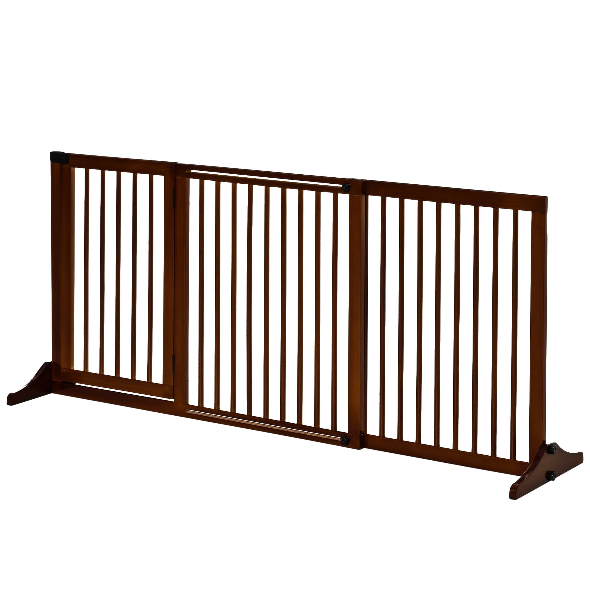 HKM-1186109 Adjustable Freestanding Wooden Pet Gate with Lockable Door, 3 Panels - Brown