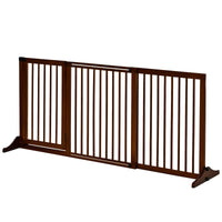 HKM-1186109 Adjustable Freestanding Wooden Pet Gate with Lockable Door, 3 Panels - Brown