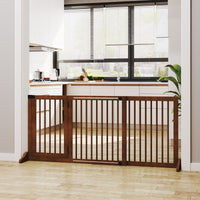 HKM-1186109 Adjustable Freestanding Wooden Pet Gate with Lockable Door, 3 Panels - Brown