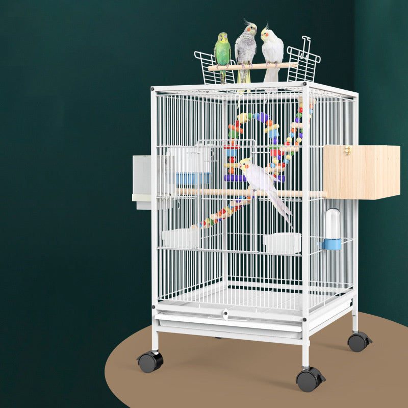 HKM-118611 Large Metal Bird Cage with Feeder, Grass Nest & Breeding Box, 45.6x45.6x86 cm, Black or White