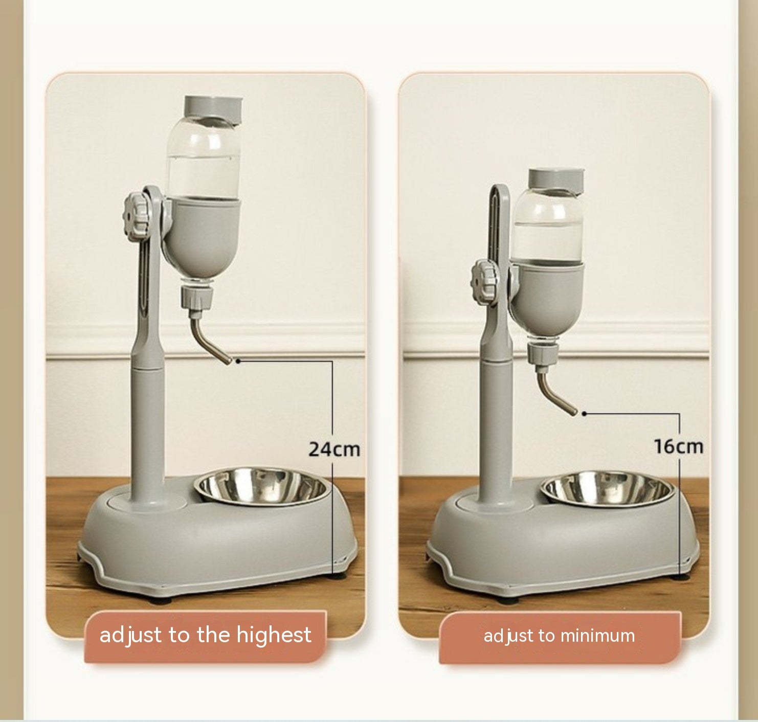 HKM-1186621 Non-Wet Vertical Drinking Water Dispenser for Cats and Small Dogs - 500ml Capacity with Adjustable Height
