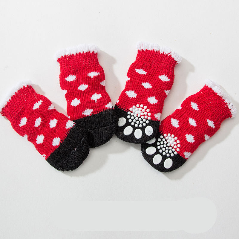 HKM-1187261 Pet Knit Cotton Skid-Proof Socks for Dogs and Cats - Warm and Stylish Footwear, Set of 4