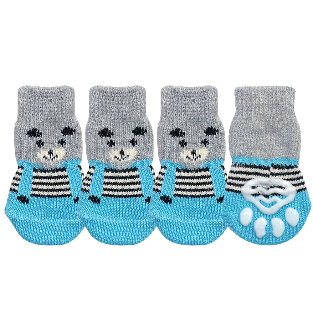 HKM-1187261 Pet Knit Cotton Skid-Proof Socks for Dogs and Cats - Warm and Stylish Footwear, Set of 4