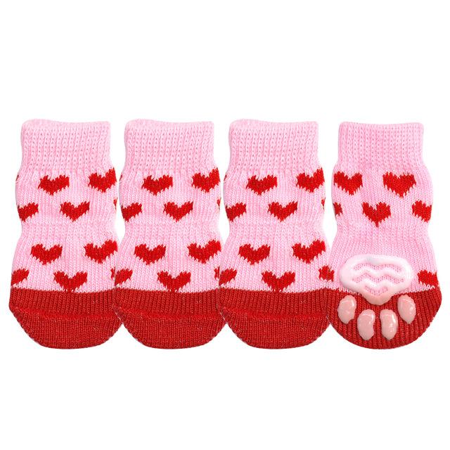 HKM-1187261 Pet Knit Cotton Skid-Proof Socks for Dogs and Cats - Warm and Stylish Footwear, Set of 4